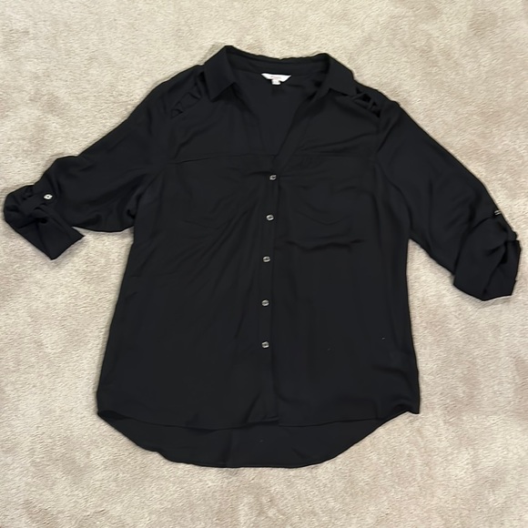 Candie's Black Cut Out Shoulder Button Up Top - Picture 1 of 4
